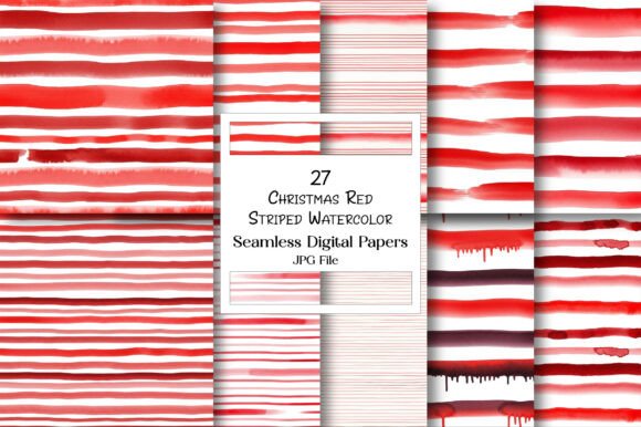 Download Christmas Red Striped Watercolor Pattern - Premium Bundle