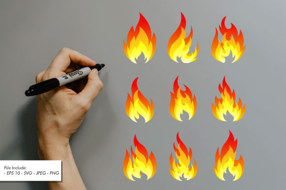 Download Set of Fire Flames Vector Illustration. - Illustration Collection