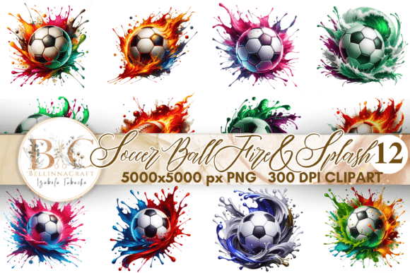 Download Watercolor Soccer Ball Fire and Splash - Fire Collection